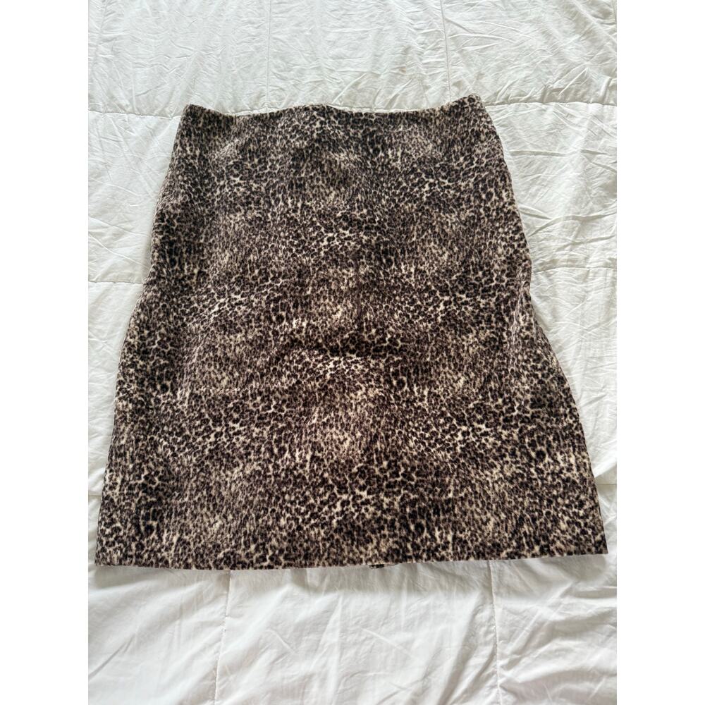 Talbots Brown & Black Fuzzy Animal Leopard Print Workwear Pencil Mini Skirt 10
